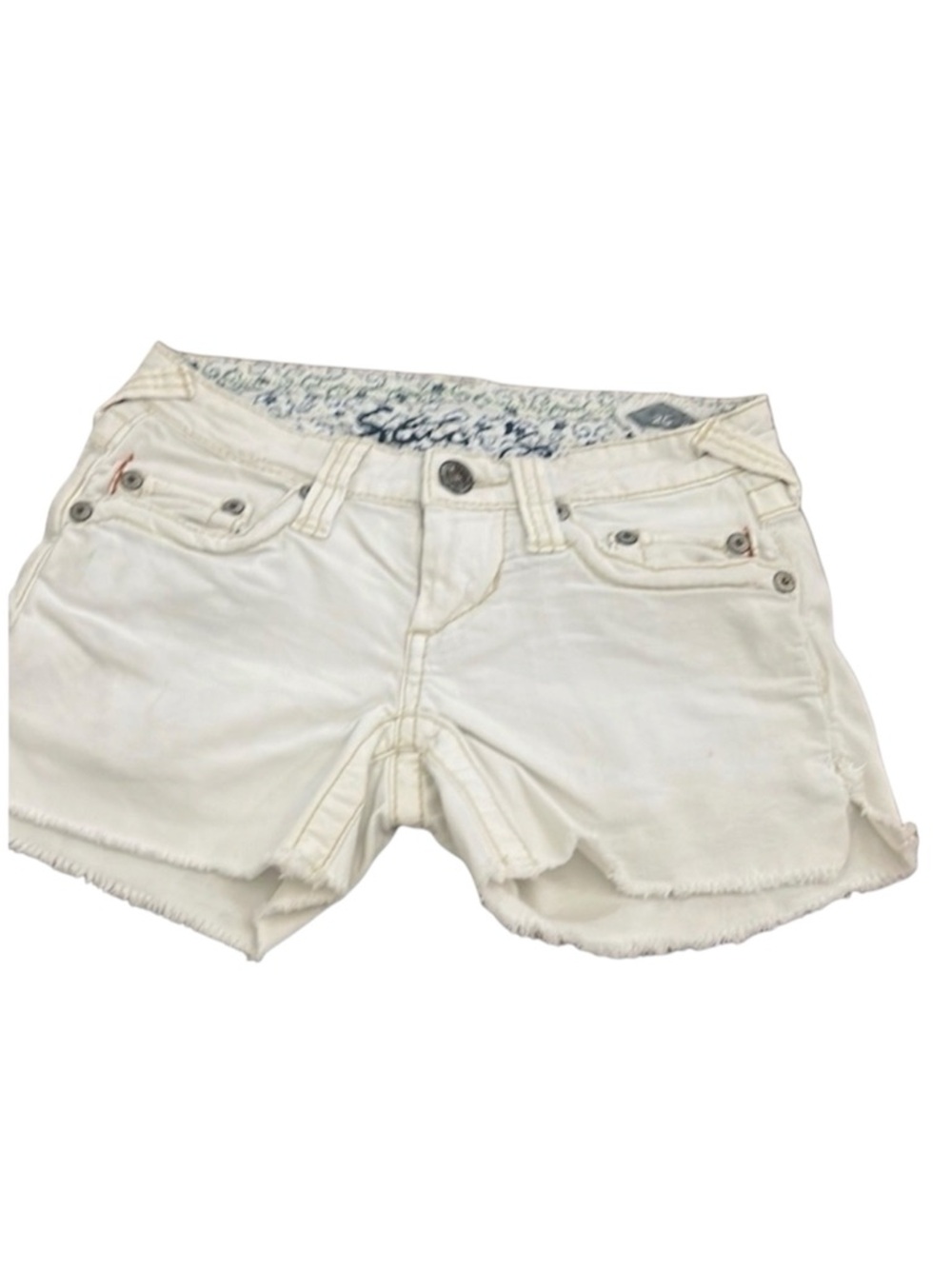 Stitch Totem White Denim Shorts Size 25 Low Rise Cutoff Stretch